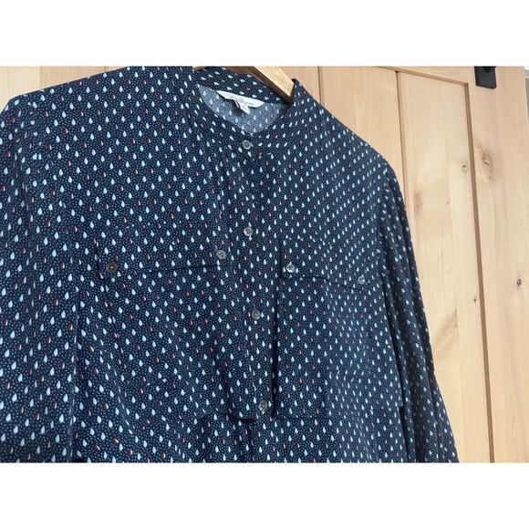 L.L. Bean Signature | Blue Geometric Pattern Button Down Tunic Blouse  | Size 12 - Picture 2 of 14